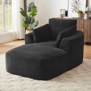 Oversized Corduroy Upholstered Chaise Lounge Sofa Chair, Comfy Sleeper Recliner with Thick Cushion for Living Room or Bedroom–The Pop Home - 1 of 4