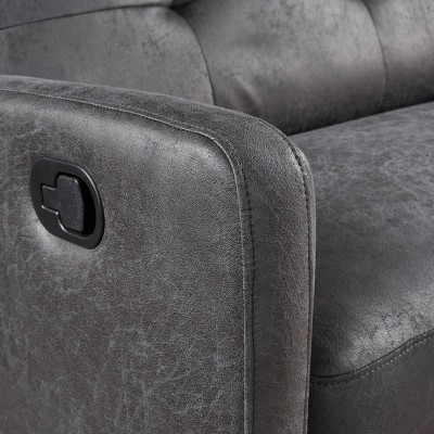 Slate Gray Microfiber 2-Seater Recliner with Wood Frame