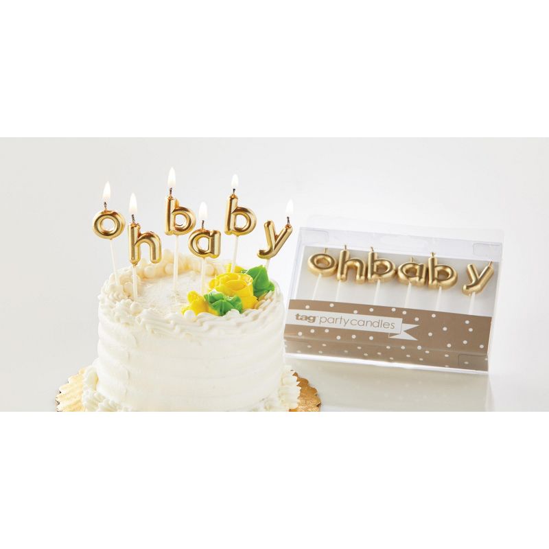 tagltd Oh Baby Candle Set Paraffin Wax Plastic Pick Gold Letters Birthday Gender Reveal Baby Shower Birthday Party Decor, 2 of 4