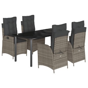 vidaXL Patio Dining Set with Cushions Garden Table and Chairs Poly Rattan - 63" x 31.5" x 29.1" Without footrest 4 Items - 1 of 4