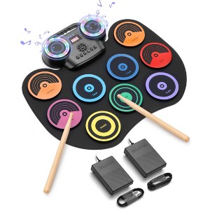 Kids Roll-Up Electronic Drum Set with Dual Pedals, LED Lights & Built-In Speakers - 1 of 4