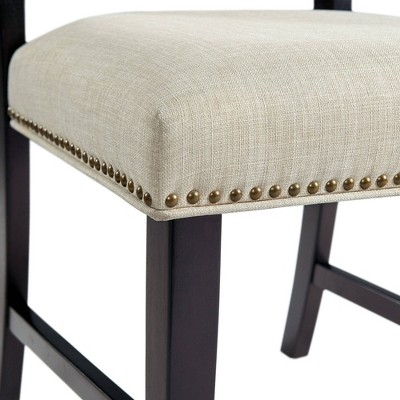 Mara Taupe Upholstered Side Chair with Oak Finish and Nailhead Trim