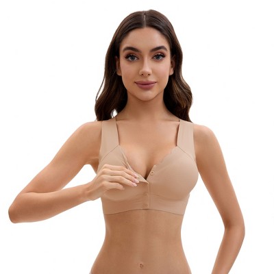 INSPIRE CHIC Women's Front Closure Full Coverage Bra Wirefree Wave Trim U Back Soft Bras