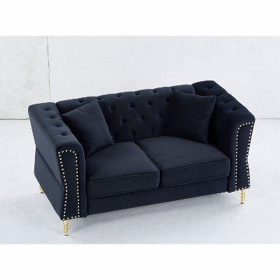 NicBex Velvet Sofa,2-Seater/3-Seater Tufted Couch with Metal Foot and Nailhead for Living Room,Bedroom,Apartment,Black