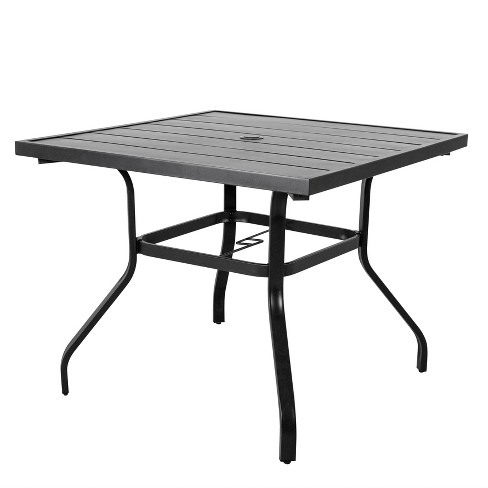 Steel Square Patio Dining Table With, Black Patio Table With Umbrella Hole