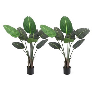 4FT Artificial Palm Tree Bird of Paradise Artificial Plant with 8 Trunks Natural Floor Plant Faux Banana Tree Home Office Living Room Green Decoratio - 1 of 4