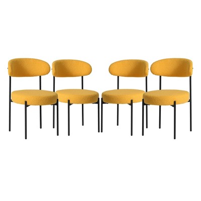 WestinTrends Alexandria Mid-Century Modern Upholstered Faux Shearling Round Dining Chairs