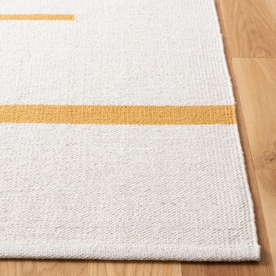Ivory and Gold Handwoven Cotton Striped Area Rug, 5' x 8'