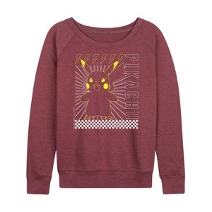 Women's - Pokémon - Pikachu Electric Bolt Lightweight French Terry Wide Neck Long Sleeve Shirt - 1 of 4