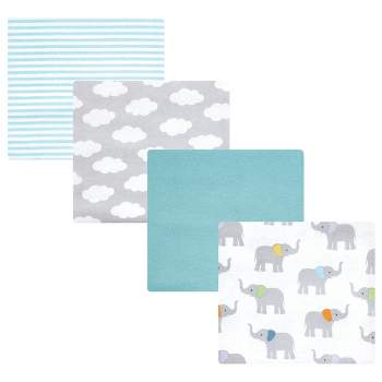 Hudson Baby Cotton Poly Flannel Receiving Blankets, Teal Elephant, One Size