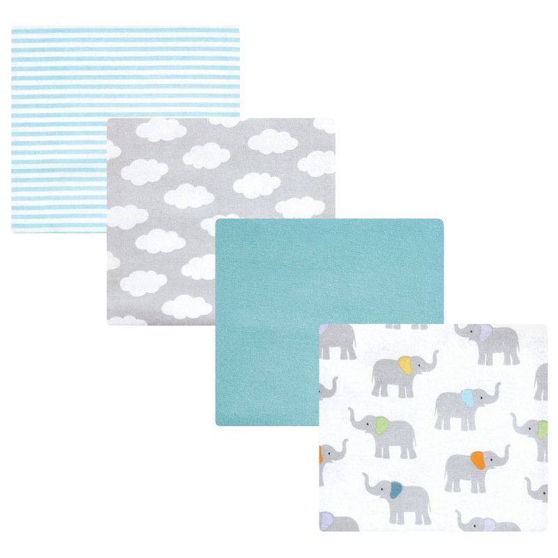 Hudson Baby Cotton Poly Flannel Receiving Blankets, Teal Elephant, One Size, 1 of 7