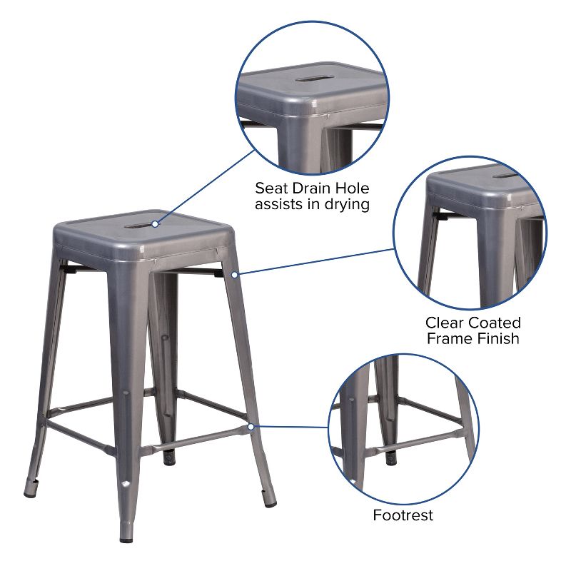 Flash Furniture 24'' High Backless Clear Coated Metal Indoor Counter Height Stool with Square Seat, 4 of 9