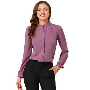 INSPIRE CHIC Women's Button Down Ruffle Collar Long Sleeve Chiffon Shirt - 1 of 4
