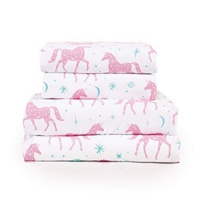 Pink Unicorn Full Microfiber 4-Piece Bed Sheet Set
