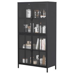 TiramisuBest Metal Sideboard Cabinet with 4 Glass Doors, Steel Locker Buffet Cabinet for Kitchen, Coffee Bar & Living Room, Black - 1 of 4