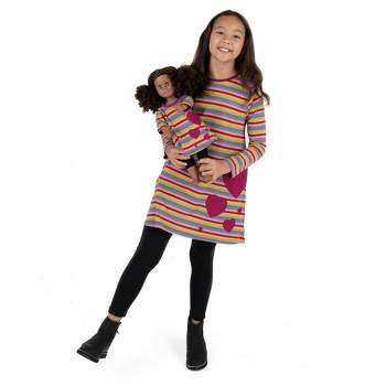 Leveret Girls and Doll Cotton Dress Striped Colorful 12 Year