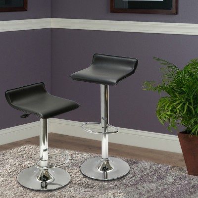 Sleek Modern Glam Adjustable Black Leather Swivel Counter Stools - Set of 2