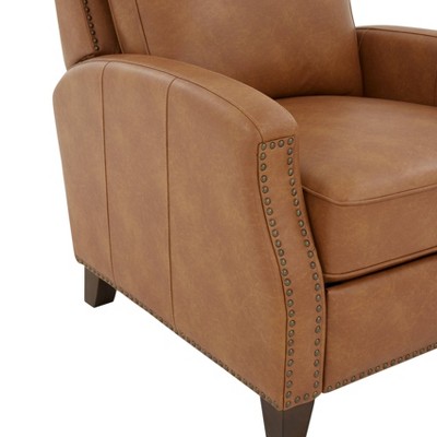 Saddle Brown Faux Leather Push Back Recliner with Nailhead Trim