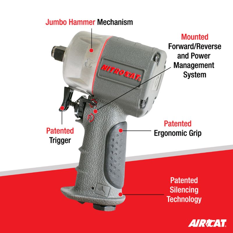 AIRCAT 1076-XL 3/8-Inch Nitrocat Composite Compact Impact Wrench 750 ft-lbs, 2 of 10