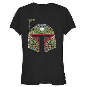 Juniors Womens Star Wars Boba Fett Sugar Skull T-Shirt - 1 of 3