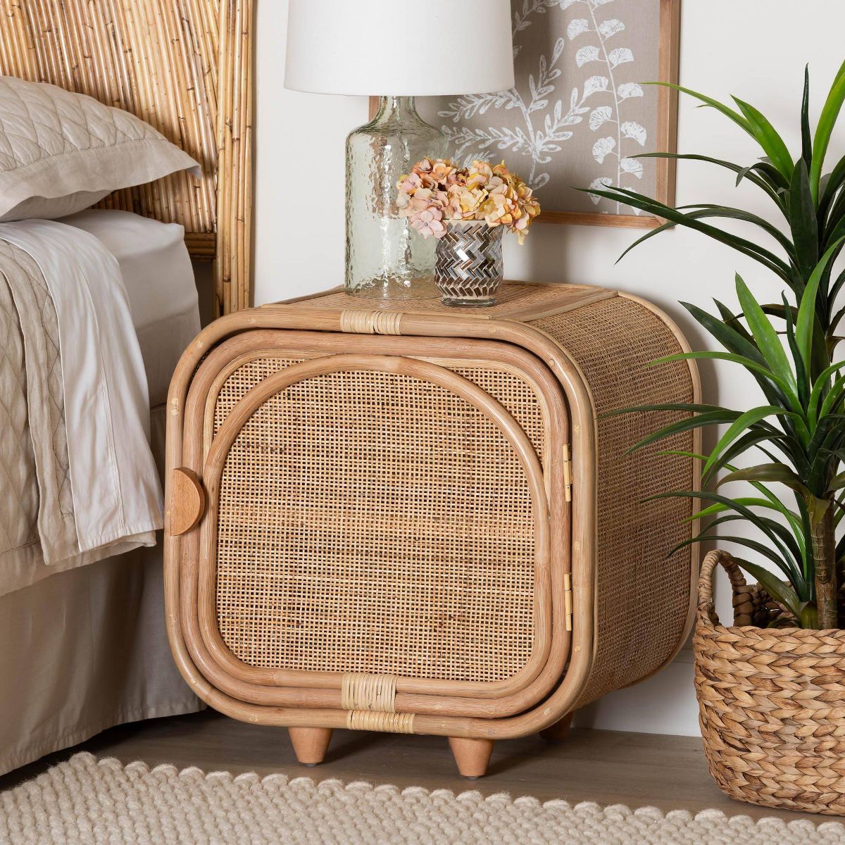 bali & pari Keita Natural Rattan Nightstand: Handcrafted, Bohemian Design, Two Shelves, No Assembly Required - thumbnail 2