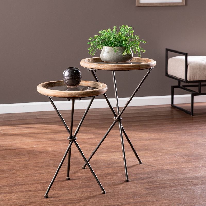 Set of 2 Rder Glass Top Accent Tables Natural/Black - Aiden Lane, 5 of 7
