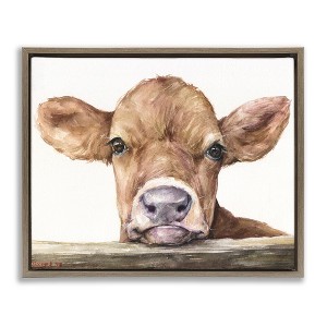 Stupell Industries Baby Cow Animal Watercolor Floating Frame Canvas Art - 1 of 4