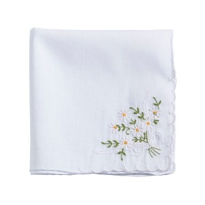 Saro Lifestyle Intricate Floral Embroidery Handkerchief, 13"X13", White - 1 of 3