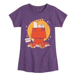 Girls' - Peanuts - Snoopy Halloween Dog House Fitted Short Sleeve Graphic T-Shirt - 1 of 4