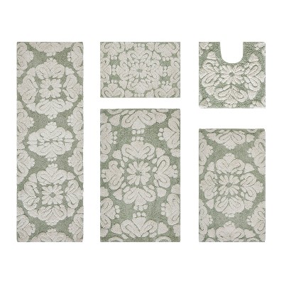 Medallion Collection 5 Piece 100% Cotton Tufted Bathroom Rug Set  with Non-Slip Backing, Machine Washable, Tumble Dry Bath Mat
