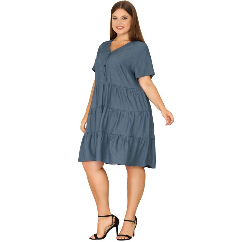 Agnes Orinda Women's Plus Size Tiered V Neck Short Sleeve Summer Casual Buttons T-Shirt Dresses, 3 of 7