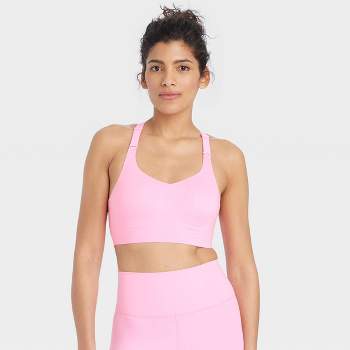 Women's Everyday Soft Light Support Strappy Sports Bra - All In Motion™ Pink  M : Target