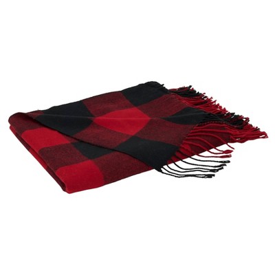 Red and Black Buffalo Plaid Check Tassel Throw Blanket