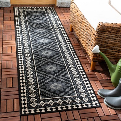 Modern Black and Cream Non-Slip Synthetic Runner Rug 27" x 192"