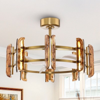 Perimost 31.9" Gold Modern Glass LED Fandeliers with Remote and Lights