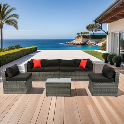 YOOCOZZ 5-Piece Outdoor Rattan Sectional Sofa Set with Loveseats, Armless Sofas, and Table, Free Combination