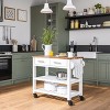 Acacia Wood Top Rolling Kitchen Cart Island Table with Drawers, 38.4" W x 18.5" D, White - 2 of 4