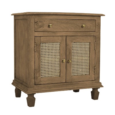 The Urban Port 30" Nightstand Table Rattan Cabinet Doors and Drawer Fronts Sandblasted Brown Mango Wood Brown