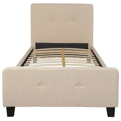 Beige Twin Upholstered Platform Bed with Tufted Headboard
