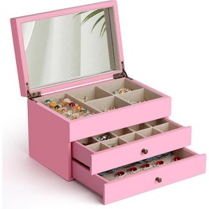 2-Layer Wooden Jewelry Box with Mirror and Ring Tray Vintage Style - 1 of 4