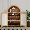 31.5" Arched Shoe Cabinet, 5-Tier 47.8" Tall Rattan Shoe Storage Cabinet with 2 Doors, Open Shelf, Adjustable Shelves, Freestanding - 2 of 4