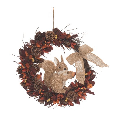 Transpac Natural Fiber 22.83 in. Multicolor Harvest Squirrel Wreath