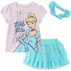 Disney Princess Moana Frozen Girls Short Sleeve Shirt and Tulle Skirt with Headband Set for Toddler and Big Kids - Size 3T - 2 of 4