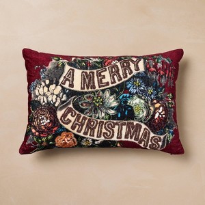 John Derian for Target 18"x12" Merry Christmas Floral Pillow - 1 of 3
