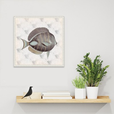 Neutral Vintage Fish Canvas Wall Art with Beaded Frame