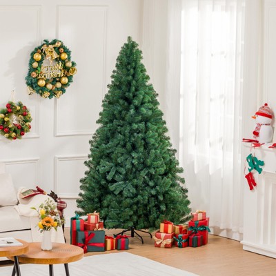 COMHOMA 6Ft Classic Christmas Tree, Green Artificial Tree with Un-Lit Light Bulbs, Easy Assembly, Metal Hinges & Foldable Base, Reusable