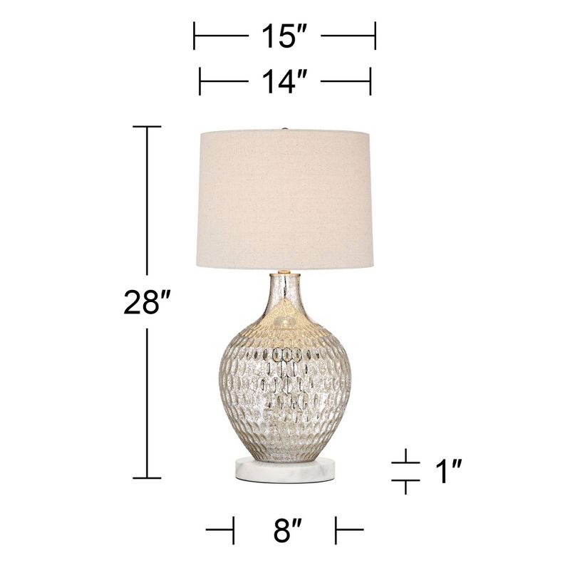 360 Lighting Waylon Modern Table Lamp with Round White Marble Riser 28" Tall Mercury Glass Tapered Drum Shade for Bedroom Living Room Bedside House, 4 of 6