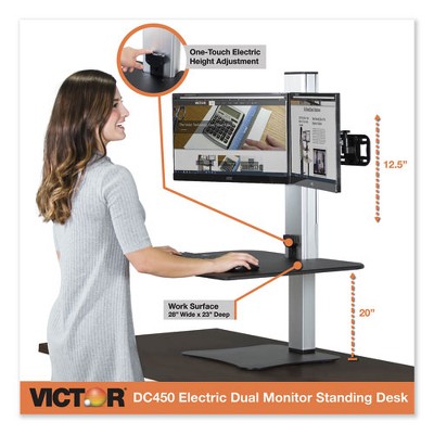 Black and Aluminum Electric Dual Monitor Standing Desk Converter