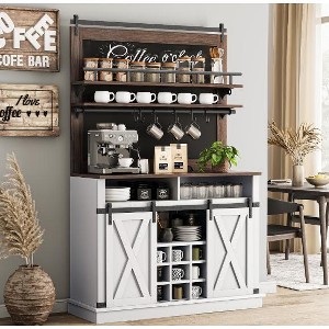 Nasitip 75" Tall Coffee Bar Cabinet with Storage, Kitchen Buffet Sideboard with Sliding Barn Door, Coffee Hutch Cabinet for Dining Room - 1 of 1