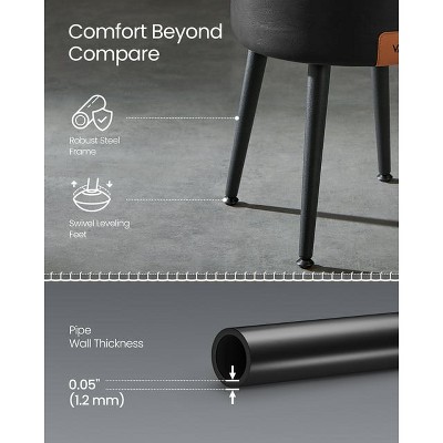 VASAGLE Ink Black Round Storage Ottoman Stool with Steel Legs